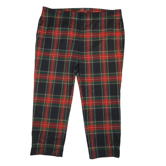 Ralph Lauren Tartan Plaid Red Green Flat Front Plus Sz Pants Sz 22W - Picture 1 of 12